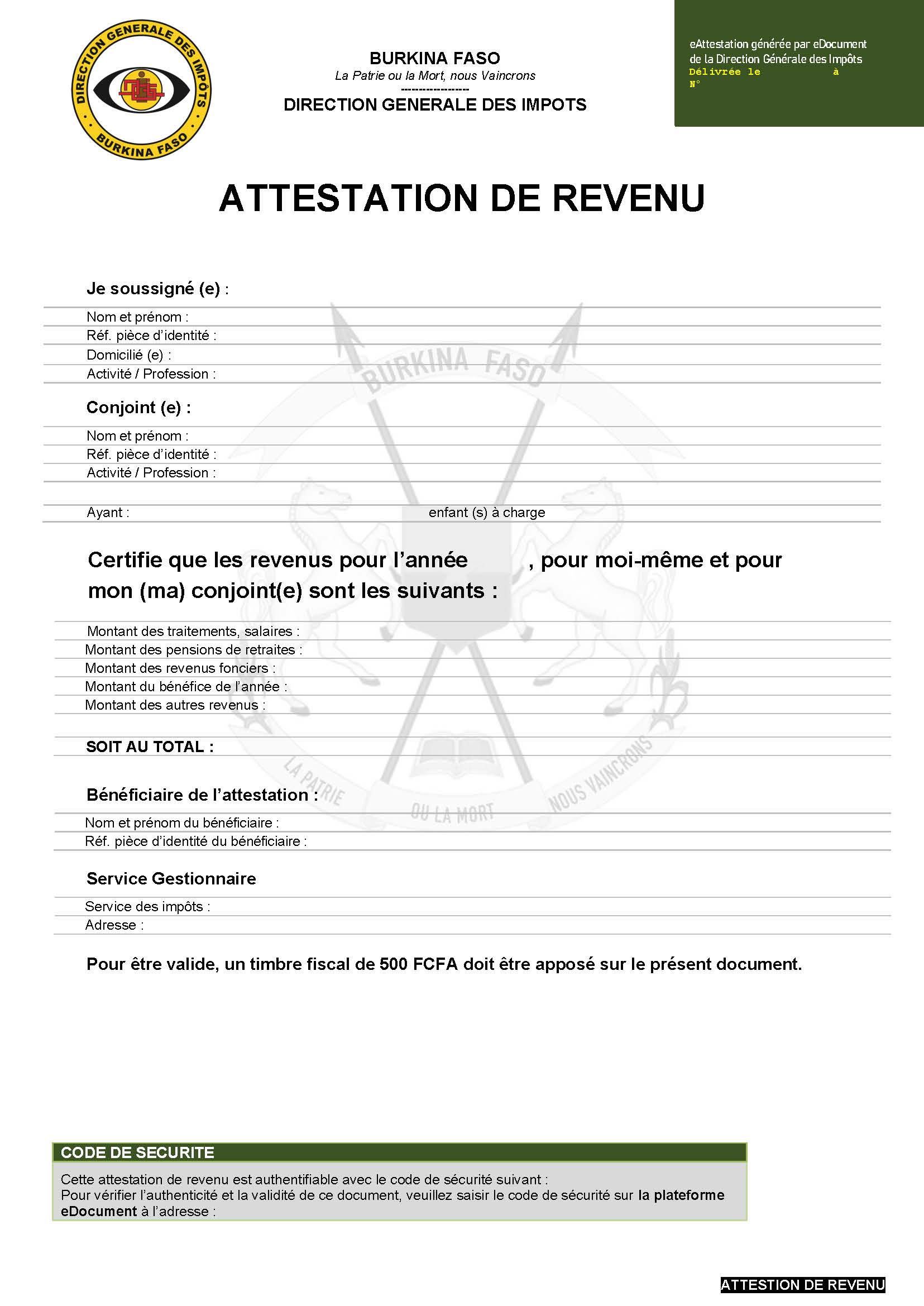 Certificat de détaxe de la TVA
